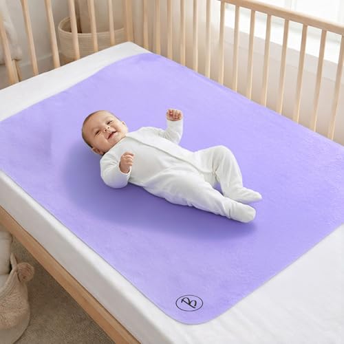 Image of Btag Baby Waterproof, Super Soft Fast Drying Mattress Protector | Extra Absorbent, Anti-Itching Sheet for New Born,Toddler (Size 70x100 cm, Pack of 1, Violet)