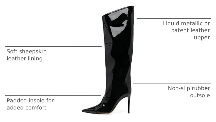 Image of Arqa Knee High Boots for Women Wide Calf 4 in Stiletto High Heel Metallic Boots Winter Chrome Zipper Long Boots Dressy Party Shoes