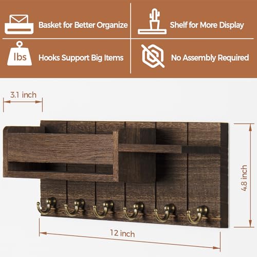 Key Holder Wall Mount - Decorative Key Rack and Mail Organizer with 6 Key Hooks - Wooden Key Hanger with Shelf for Living Room Decor - Rustic Farmhouse Home Entryway Aesthetic Essentials - Image 4