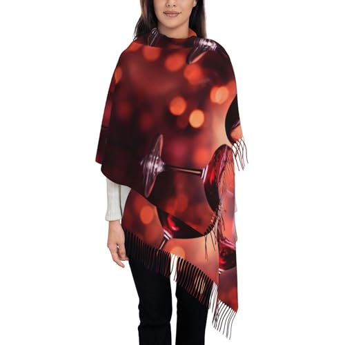 Red Wine Glass Cheers Print Tassel Scarf For Women Pashmina Soft Cashmere Scarf