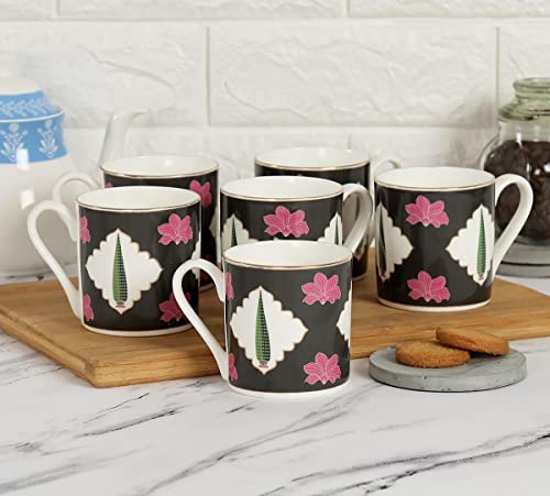 Image of India Circus Premium - Fine Ceramic - 22k Liquid Gold Coffee Mug Set of 6, White, IC CM6 Melon LE01, Tea Cup Set of 6, Mugs for Coffee, Cups Set of 6, Ideal for Gifting, Perfect for Home and Office