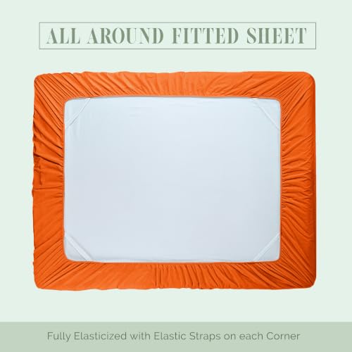 Image of Elegant Comfort Luxury 1500 Premium Hotel Quality Microfiber 4-Piece Sheet Set - Soft, All Around Elastic 18-24 Inches Deep Fitted Sheet - Extra Deep Pocket Sheets, Full, Elite Orange