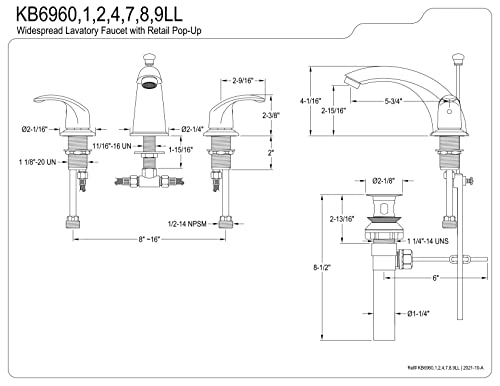 Mitigeur de salle de bain Kingston Brass KB6960LL noir mat avec système de vidage - 3