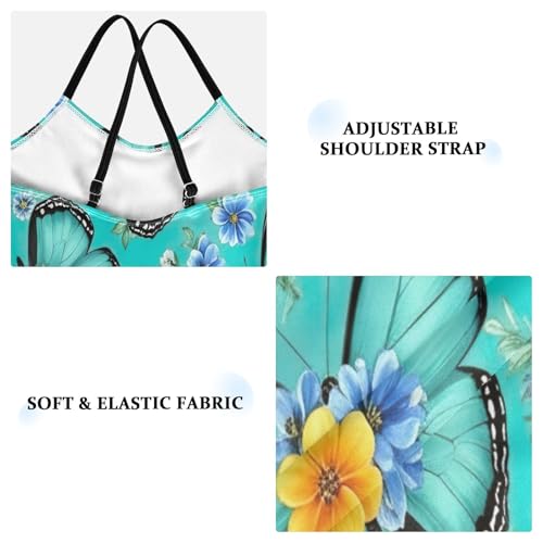 Kids Swim Suits Beach Bathing Suit 3-10 Y with Adjustable Shoulder Strap, Turquoise Butterflies Flowers Wings3