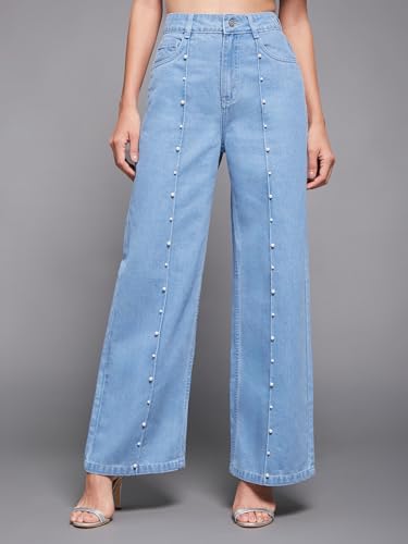 Image of Miss Chase Women's Wide-Leg High-Rise Regular-Length Stretchable Shaping Denim Jeans