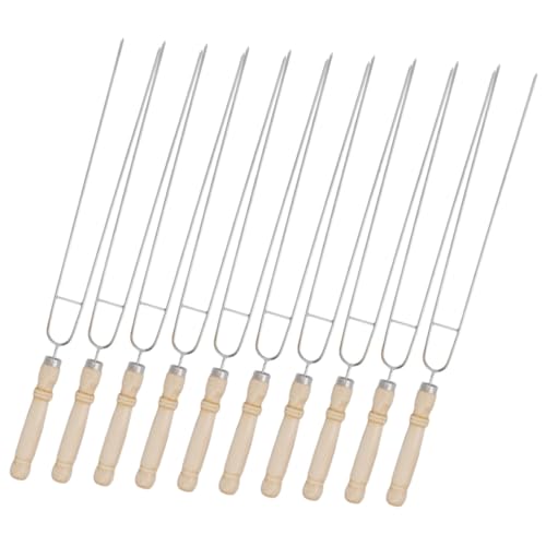 TINEASUR 10 Pezzi Spiedo in Acciaio Resistenti e Legno Per Barbecue Riutilizzabile e Portatile Per Arrostire Pollo Manzo e Agnello Facile Da Pulire e Durevole