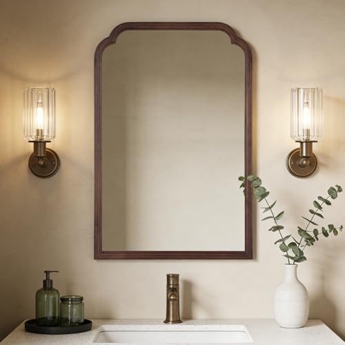 WallBeyond Wooden Framed Wall Mirror Natural Wood Bathroom Vanity Mirror for Entryway Living Room or Bedroom Home Decor Vertical or Horizontal Hanging [24 x 36 Walnut Color]