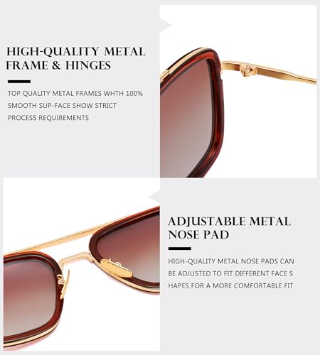Image of Tony Stark Polarized Sunglasses for Men - Women Vintage Aviator Square Metal Frame Iron Man Edith Glasses
