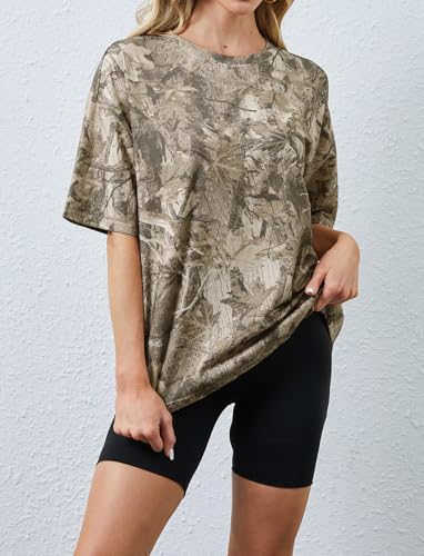 Camo Print Oversized T Shirts for Women Short Sleeve Graphic Print Crew Neck Baggy Shirts Cute Tunic Tee Tops4