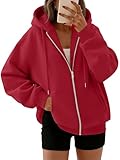 Trendy Queen Womens Zip Up Hoodies Oversized Sweatshirts Fall Fashion Spring Outfits Casual Jackets 2026 Winter Clothes Red XL