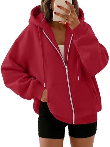 Trendy Queen Womens Zip Up Hoodies Oversized Sweatshirts Fall Fashion