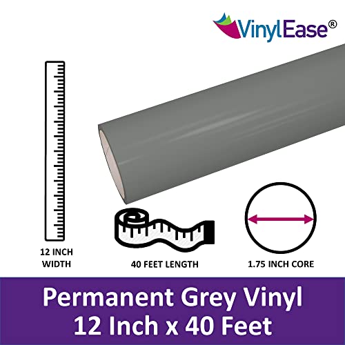 Vinyl Ease 12" X 40 Ft Roll Glossy Grey Permanent Adhesive Vinyl For Cricut, Silhouette, Pazzles, Craft Robo, Quickutz, Craft Cutters, Die Cutters, Sign Plotters - V0432 #TOP3