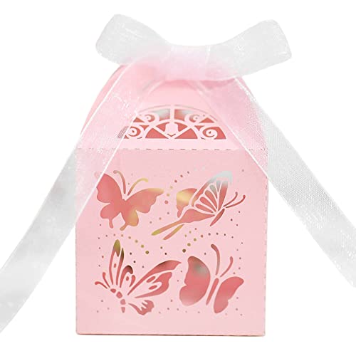 URFEDA 50pcs Boite Dragees Papillon, Boîte De Cadeaux en Papier, Boite Dragees Bapteme Boite De Dragées Communion Boîte Cadeau Mariage pour Dragés,...