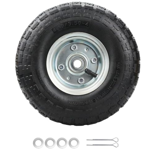 Lot de 1 Roue Tondeuse 4.10/3.50-4 Pneu Gonflable 4.10 3.50-4 pour Roue Brouette,Chariot de Jardin,Camion à Main,Wagon,Monte-Charges, Grues,260x85mm,Capacité...