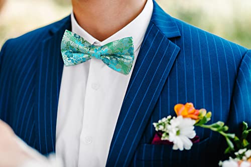 Image of HISDERN Bow Ties for Men Paisley Floral Pre-tied Bowtie Pocket Square Set Men's Formal Bow Ties Wedding Party