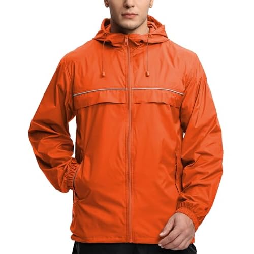 V VALANCH Mens Rain Jacket Waterproof Lightweight Windbreaker with Hood Outdoor Raincoat for Hiking Running Travel XX-Large Orange