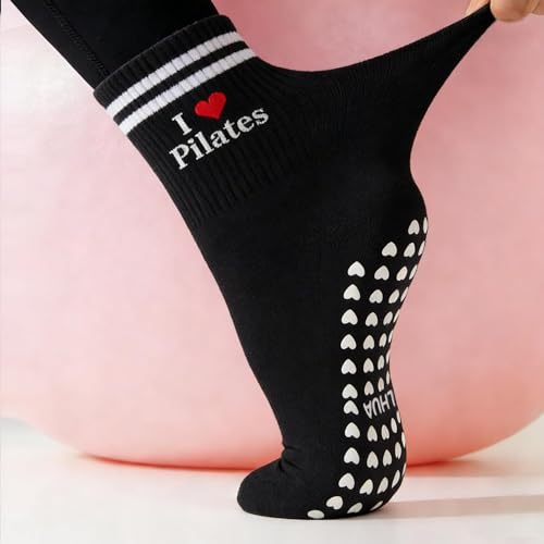 Image of Pilates Socks for Mother's Day,Women Pilates Heart Grip Socks Cuffs,Anti-Skid Cotton Grip for Ballet,Home,Studio 1Pair