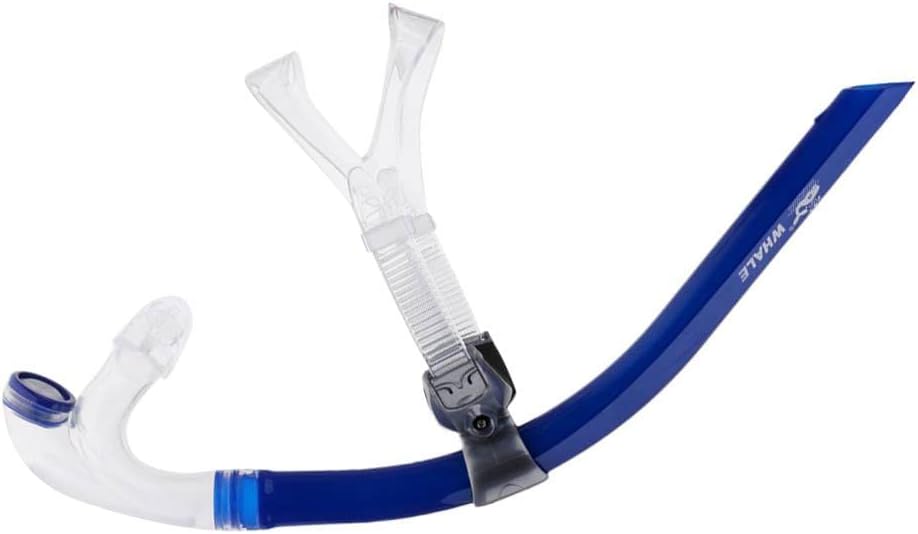 Adjustable Centre Swimming Snorkel for Swim Technique Training, Comfortable Silicone Design, One-Way Purge Valve, Swimming and Spearfishing Essential Gear - Blue