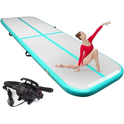 FBSPORT 4 inches Thickness Air Inflatable Track Mat, 10ft Track Air Inflatable Mat For Gymnastics Training/Home Use/Cheerleading/Yoga/Water with Electric Pump Cover