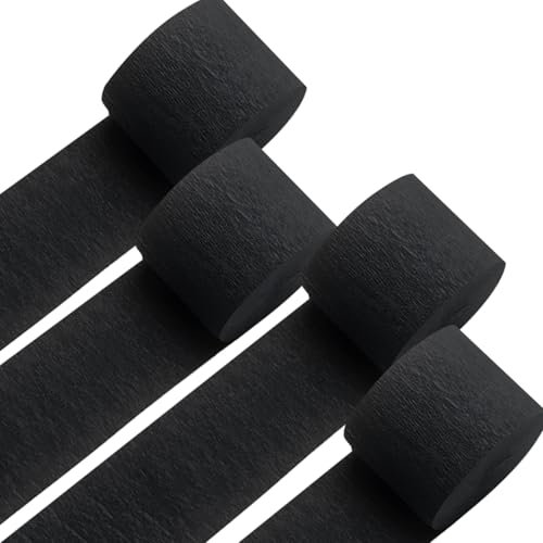 Image of Black Crepe Paper Streamers 4 Rolls 328ft, Pack of Party Streamers for Party Decorations, Crepe Paper for Birthday, Baby Shower, Wedding Party Decorations (1.8 Inch x 82 Ft /Roll)
