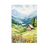 NKALFGH Österreichischer Chalet-Aquarelldruck, Österreich, Geschenk, Leinwand, Poster, Schlafzimmer, Dekoration, Landschaftsdekoration, Geschenk, 20 x 30 cm