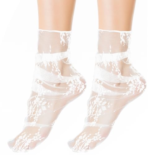 Image of Dohia Women Sheer Slouch Socks Lace Ankle Socks Sheer Slouch Socks Mesh Socks Novelty Decorated Socks Nylon Socks ST1-LSDDW