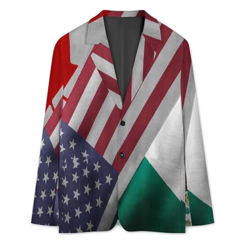 Canada United States and Mexico Flag Men's Slim Suit Long-Sleeve Prom Tuxedo Classic Two Button Business Jacket3