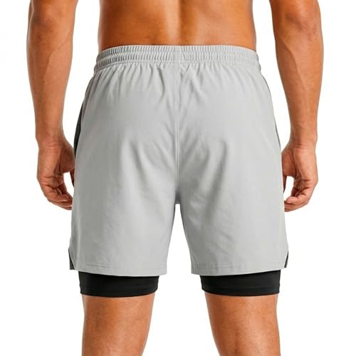 Image of BOLDSHARK Men's 2 in 1 Active Dual Shorts with Inner Tights Layer | Double Layer Short for Running, Gym & Sports