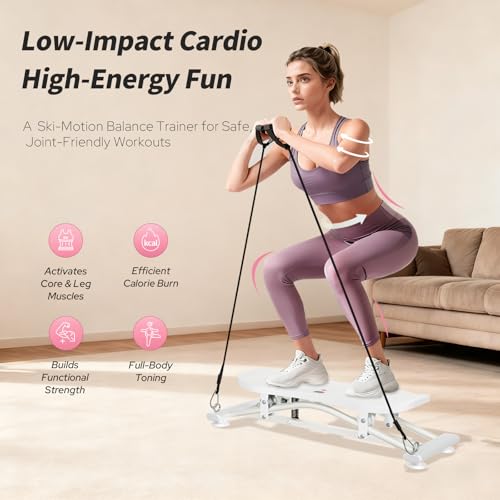 Image of ZCMHAXJ Balance Board for Adults, Ski Machine Exercise Equipment with Resistance Bands, Rock Stepper Featuring LCD Monitor, Portable Wobble Board or Full Body Workout at Home Gym