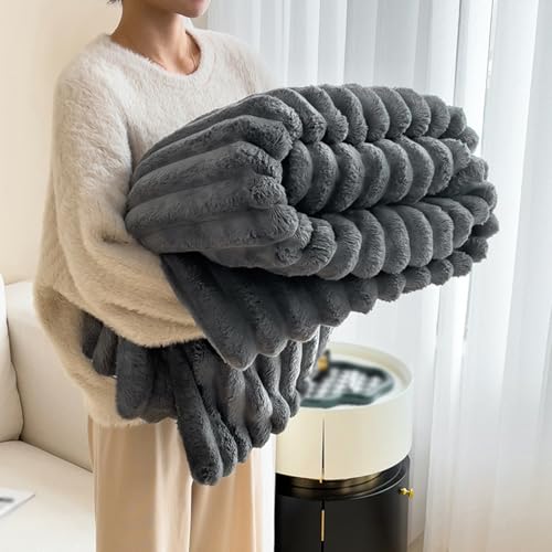 Kuscheldecken Warme Flauschig Plüsch Decke: Dicke Weiche Kaninchen Plüschdecke für Bett Sofa Auto Büro Wohndecke Winter Überwurfdecke Tagesdecken (Dunkelgrau, 150 * 200cm)