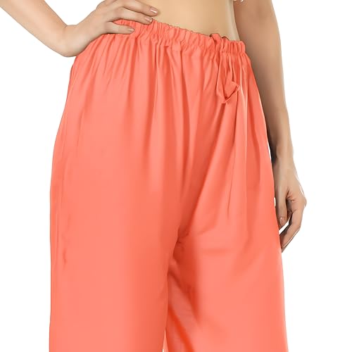 Image of Women's Rayon Palazzo Pants | Solid Color Wide Leg Trousers in 18 Shades | Elastic Waist Casual Bottoms XS-7XL | Comfortable