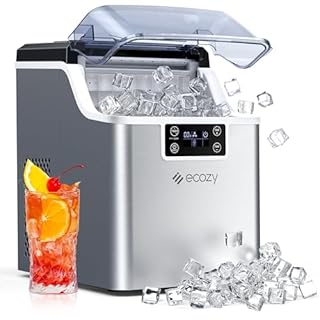 ecozy Ice Cube Makers Countertop, 45 lbs Per Day Portable Ice Machine, 24 Cubes Ready in 13 Mins, Self-Cleaning Function, Perfect for Home Kitchen Bar Office, Stainless Steel