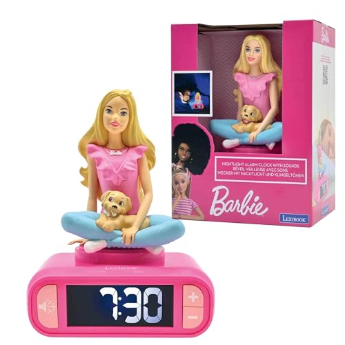 Lexibook, Mattel Barbie, Barbie Barbie Luz de Noche Reloj Despertador, Sonidos y melodías, Pantalla LCD retroiluminada, Luminoso, Snooze, Rosa, RL800BBLXB