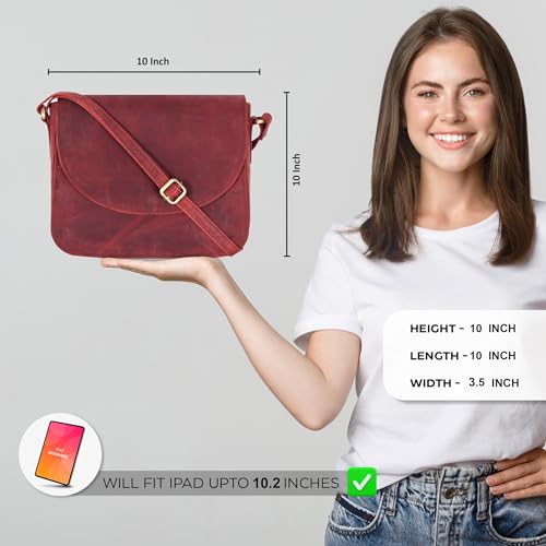 Image of Genuine Leather Shoulder Crossbody Purse For Women with Adjustable Strap, Mobile Pocket & Outside & Inside Zipper