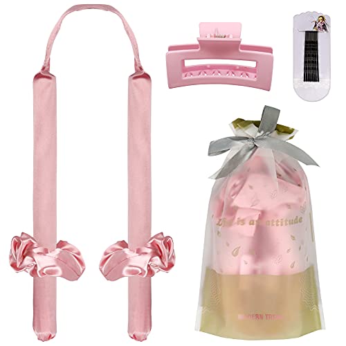Heatless Curling Rod Headband, Heatless Hair Curlers-No Smell, Curling Ribbon for Hair, Overnight Curls are Suitable for Medium and Long Hair (Pink)