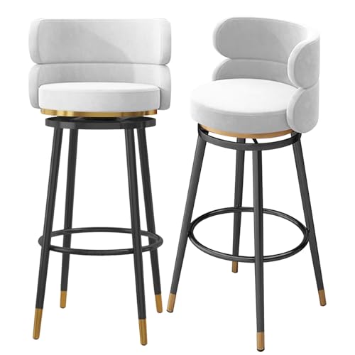 MARIYCH Taburetes giratorios de 360 Grados, sillas de Bar con tapizado de Terciopelo, Patas de Acero y reposapiés, taburetes de mostrador Modernos, Juego de 2 para Cocina, Pub, bistró, Patas Blancas