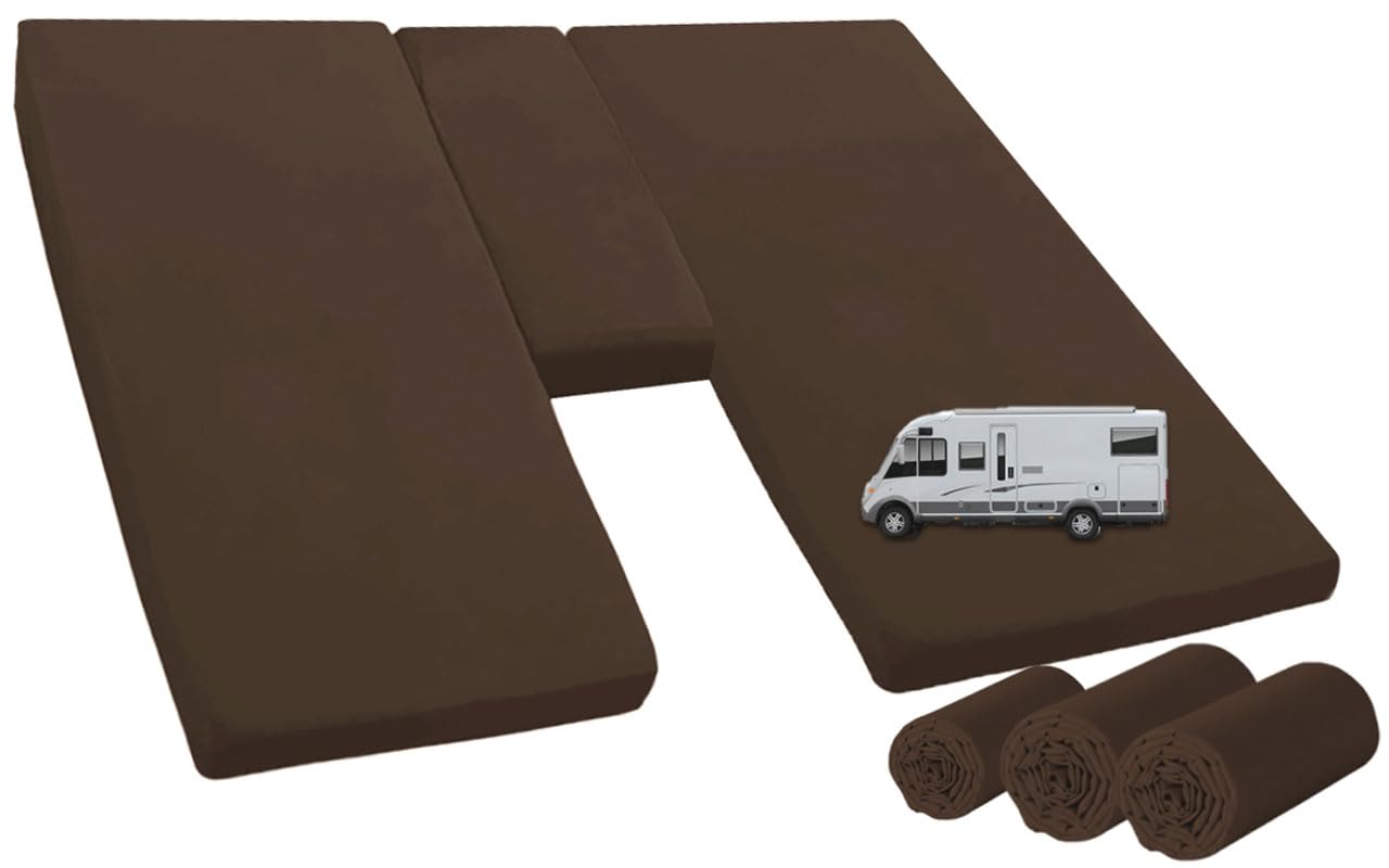 Spannbettlaken 3-teiliges Spannbettlaken-Set für Wohnmobile/-Wagen, mit elastischem Gummizug und großem Mittelstück 70x190-85x210 + 60x120cm (Tabak)
