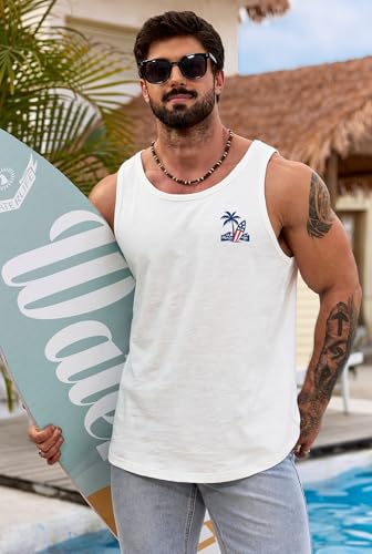 Image of VOGSTART Mens Graphic Muscle Tank Top Beach Slub Cotton Sleeveless Shirts