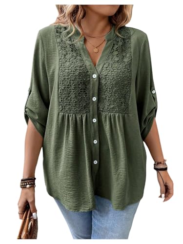 Verdusa Women's Boho Plus Size Button Down Blouse Floral 3/4 Sleeve Shirts Babydoll Peplum Tunic Tops