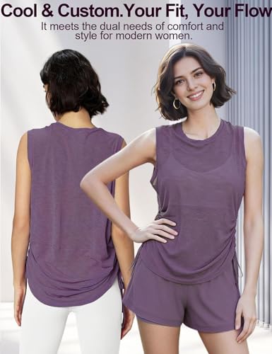 Image of Venzina Gym Tops for Woman Beach Wear Dress for Women Sheer Thin Airy Fabric Adjustable Side Drawcord Breathable Quick Dry for Yoga Summer Workout Casual
