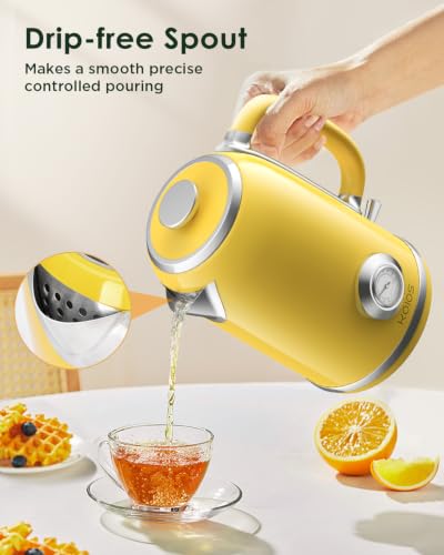 Image of KOIOS Electric Kettle 1.8L with Built-in Temperature Gauge, Retro Design | 1500W Hot Water Tea Pot for Boiling Water, Stainless Steel Interior, Auto Shut-Off & Boil Dry Protection, Drip-free Spout