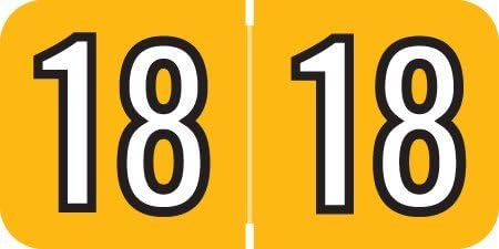 2018 Year Labels, Amerifile Compatible Series, Amber, 500/Roll, 2 Rolls, 3/4" x 1-1/2"