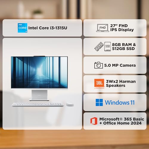 Image of Lenovo IdeaCentre AIO Intel Core i3-1315U 27 inch FHD IPS (8GB RAM /512GB SSD /Win11 /Microsoft 365 Basic + Office Home 2024 /Wireless EOS Keyboard & Mouse,Grey), F0HM0137IN All-in-One Desktop