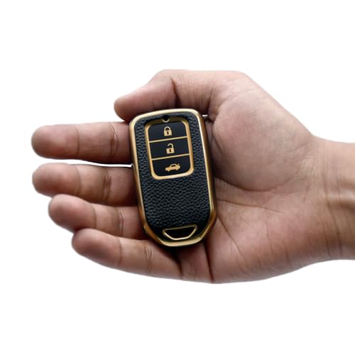 Image of KMH - TPU Leather Gold Pattern Key Cover Compatible with Honda D2 (Black)