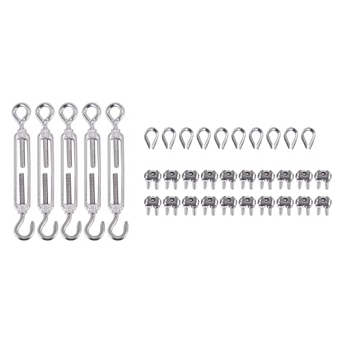 304 Stainless Steel Turnbuckle M6 Wire Rope Tension Tensioner Strainer and M3 Wire Rope Clips, 1/8 Inch Cable Railing Kit for Wood Post Clamps miniatura 1
