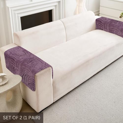 Image of HOMETHREADS Innovative Premium Velvet Sofa Cover Mat with PVC Backing for Non-Slip Comfort (C Purple, 2Pc Armrest Mat | 50x70cm)