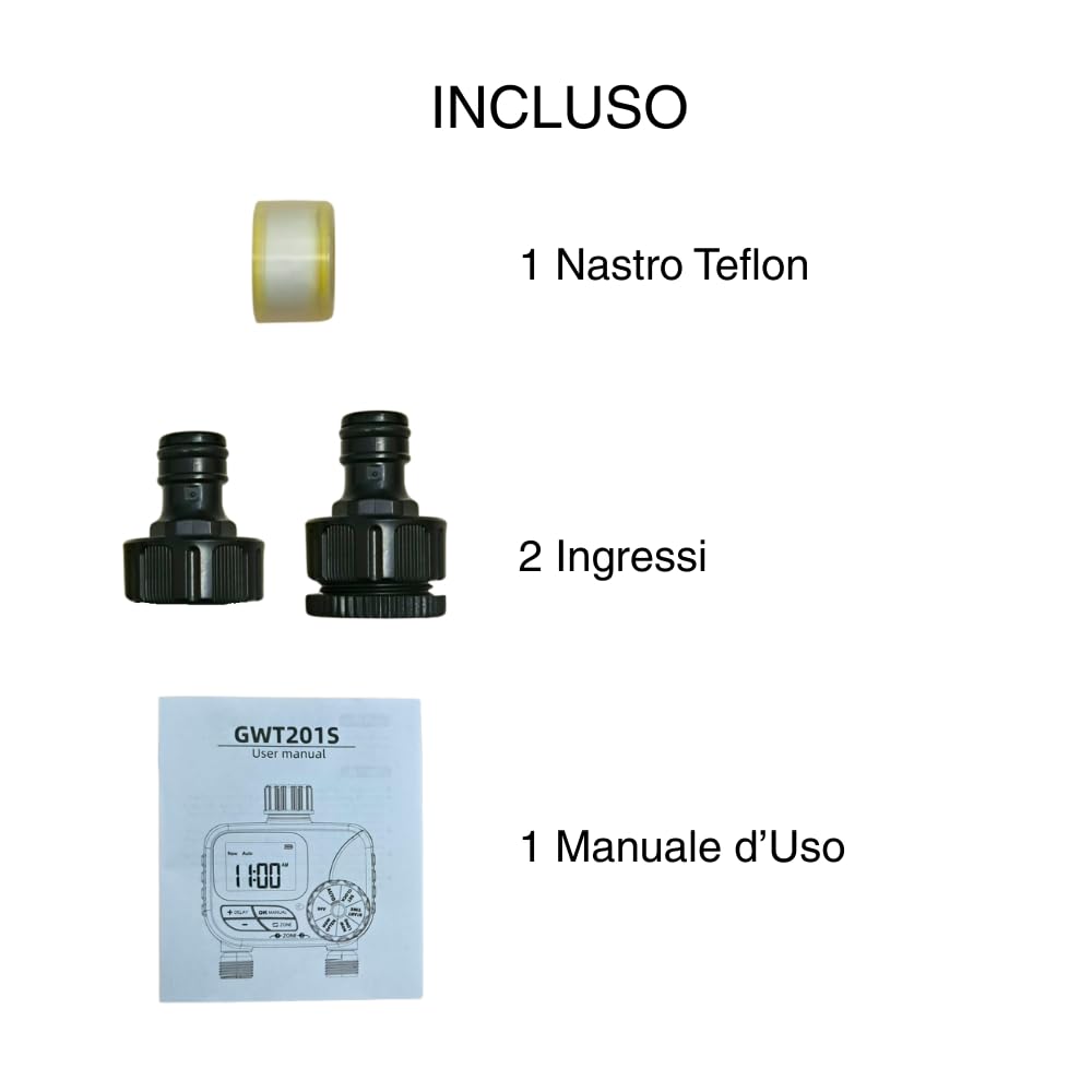 acquaverde HydroSmart 2S | Centralina Irrigazione Automatica Digitale a Batteria, Timer Programmatore Acqua da Rubinetto 2 Stazioni per Orto e Giardino, Attacco 1/2”-3/4”, IP54