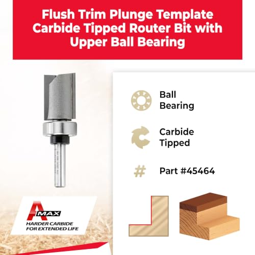 Image of Amana Tool - 45464 Carbide Tipped Flush Trim Plunge Template 3 /4 Dia x 1 inch 4 Shank