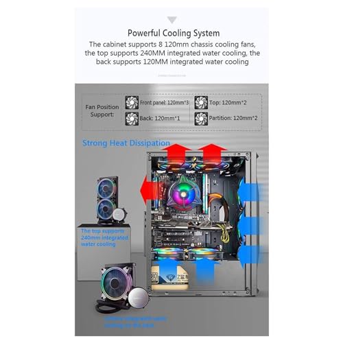 Gabinete de computadora tipo Mid tower compatible con Micro ATX, con panel lateral de vidrio templado y estructura de acero, refrigeración líquida para gaming y oficina miniatura 6