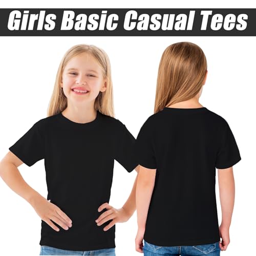 Girls Short Sleeve T Shirts Cotton Crew Neck Tops Kids Casual Tees Shirts Summer Blouse Clothes for Girls, 5-14Y(Black)3